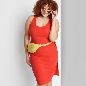 Wild Fable Orange Sleeveless Ribbed Knee Length Dress Size Large